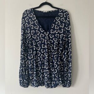 Boden Navy Floral Wrap Blouse Long Sleeve Faux Wrap Top Size 16